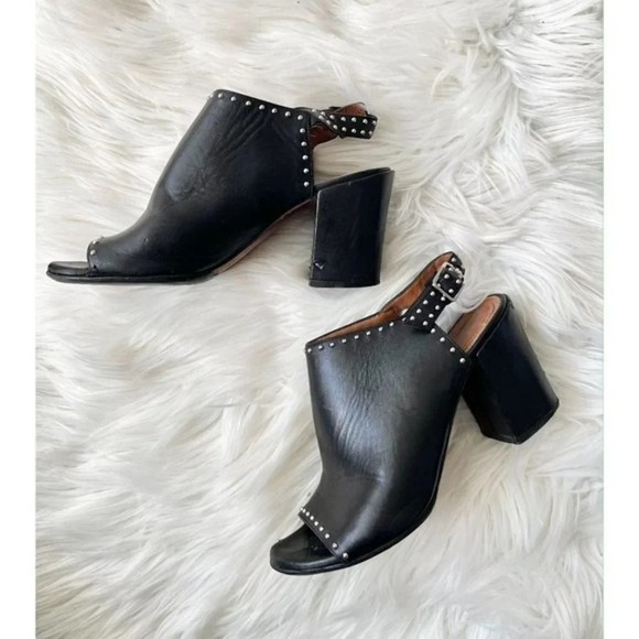 Givenchy Black Leather Studded Slingback Heels Shoes Block Heel 36.5 - Picture 8 of 12